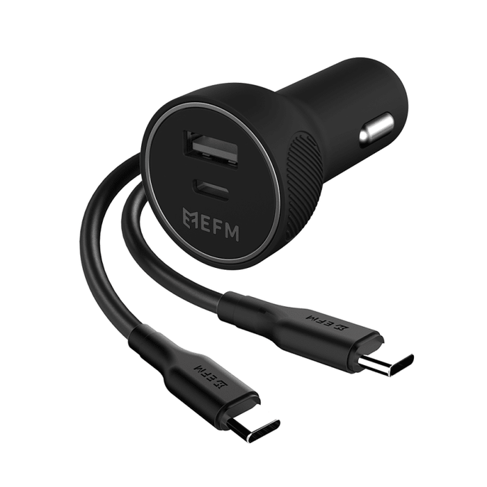EFM Dual Port Car Charger with USB-C to USB-C Cable