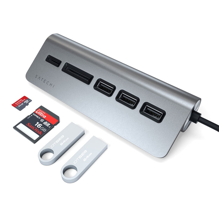 Satechi USB-C Aluminium USB 3.0 Hub & Card Reader - Space Grey